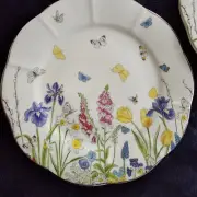 2 Grace Teaware 8" Salad Plates Flowers Floral Butterflies Scalloped