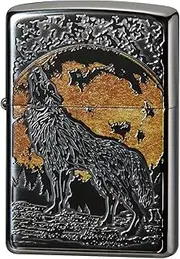 Zippo 2SI-Wolf Windproof Brass Lighter Wolf Design Oxidized with Special Sticker Silver