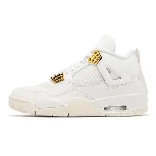 【NIKE 耐吉】休閒鞋 Wmns Air Jordan 4 Retro 女鞋 男鞋 米白 金 White & Gold(AQ9129-170)