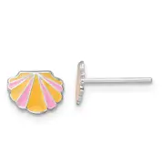 Sterling Silver Rhodium-Plated Polished Pink And Orange Enameled Shell Children'S Post Earrings