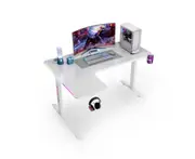 MIUZ 140cm White RGB LED Gaming Desk Computer Home Office Writing Desk Racer Table Carbon Fiber