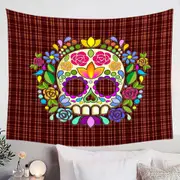 Mexican Sugar Skull over Gingham Tapestry