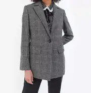 BARBOUR Nyla Prince Of Wales Check Wool-Blend Tailored Blazer/Jacket MSRP$420