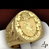 在飛比找momo購物網優惠-【Jpqueen】歐美皇冠獅子盾牌徽章男士戒指(金色)