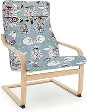[Vepping Lude] Pattened Armchair Cover with Quilted Lining, Fits IKEA Poäng Armchair, 100% Cotton, Cushion not Included (Serenity Blue, Chair Type 2)