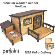 Medium Wooden Pet Dog Kennel Flat Roof Timber Wood Big Outdoor Puppy House Home