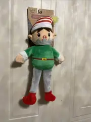Pally Paws Christmas/Holiday Green Red White Elf Squeaky Plush Dog Toy