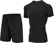 [NAMSAT] Compression Shirt Gym Clothes for Men, incluir Shirt Pants Hoodie Jacket for Men outdoor sports running fitness, 2pcs-a, Small, 2pcs-a, Small
