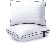 Queen Pillows 2Pack Medium Firm 20x28 Inche White Striped Microfiber Pillow Fill