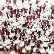 Rhodolite Garnet & Freshwater Pearl Gemstone Rosary Beads Chain Jewelry Faceted