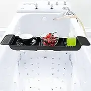 Bath Caddy Tray for Bathtub，Extendable Bath Caddy，Bathtub tra，Bathroom Caddy，Bathroom Tray，Drainable Plastic Tray，Used for Bath to Place Soap, Towels, Books, Wine, Telephone (Black)