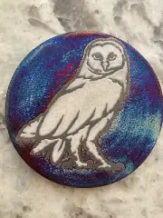Owl Coaster Raku Pottery, handmade, handsigned - NEW