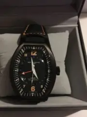 Montres De Luxe Mens GMT Estremo Black orange Tonneau Leather Watch