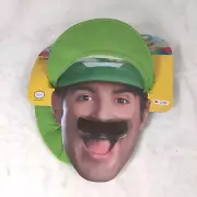 Luigi ADULT Costume Kit Hat Mustache Super Mario Bros Halloween
