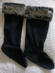 Hunter High Black Fleece Welly Socks Faux Fur Top Womens Medium 5-7 New In Box