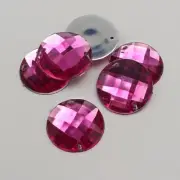 50 Hot Pink Acrylic Flatback Sewing Rhinestone Round Button 20mm Sew on beads