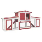 vidaXL Outdoor Large Rabbit Hutch 201x45x85cm Red and White Wood Bunny Cage