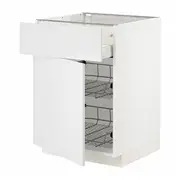 METOD / MAXIMERA base cab w wire basket/drawer/door, white/Stensund white, 60x60x80 cm