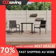Garden Dining Set Black Textilene Steel 3 Piece Outdoor Furniture 7033