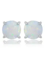 OPAL GLOW WHITE CREATED OPAL STUD EARRINGS SILVER