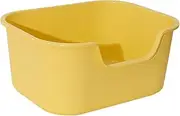 Cat Litter Basin Open Top Pet Litter Tray with High Sides for All Kinds of Cat Litter U Shape Lowered Front, Yellow