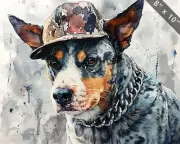 Australian Cattle Dog with a gangster cap and chain wate 8x10 Print