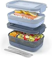 Ello 2-Pack Bento Box Lunch Stack Plastic Food Storage Container | Leak-Proof Locking Plastic Lids | Silicone Base | BPA-Free | Freezer Microwave and Dishwasher Safe | Blueberry