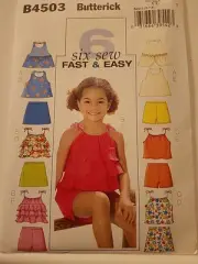 Butterick B4503 Top Skort Shorts Girls Sewing Pattern Uncut Size 6 7 8