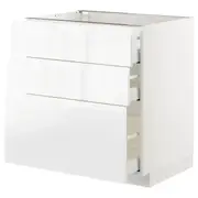 METOD / MAXIMERA base cabinet with 3 drawers, white/Voxtorp high-gloss/white, 80x60x80 cm