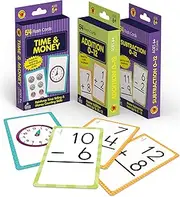 Carson Dellosa 158 Phonics and Math Flash Cards for Kids Ages 6+, 3-Pack of Sight Words Flash Cards, Addition Flash Cards, Time and Money Number Flash Cards for 1st Grade, 2nd Grade, and 3rd Grade
