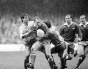 Wales Full Back Paul Thorburn Is Tackled By France Wing Marc Andrieu 1988 Photo