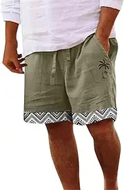 [Generic] Men Tennis Shorts Fashionable Coconut Tree Printed Beach Trendy Shorts Baggy Cargo Shorts for Men