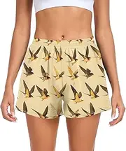 [FRODOTGV] Yellow Flying Birds Women Athletic Shorts Elastic Waisted Beach Shorts for Outdoor Indoor Fitness Work Out S
