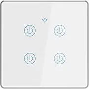 Lancoon Intelligent Light Waterproof Switch with Silver Aluminium Frame, Support for Wireless Remote Control, Voice Control, Family Multiplayer Sharing (4 Gang)
