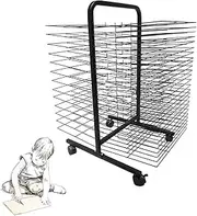 Art Drying Rack for Classroom,Double-Sided Studio Training Rack,38 Shelves,with Lockable Wheels,Space-Saving Rack for A3 Artwork/Paintings