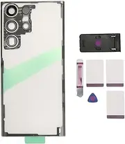 Rear Glass Cover Replacement for Samsung Galaxy S23 Ultra, Back Glass Housing Door with Pre Installed Camera Lens and Tool, Phone Rear Panel Repair Replacement Accessories (Silver)