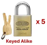 5 x Lockwood 334B45 Padlock - Keyed Alike - 10 Original Keys - 334B45/125/5KA