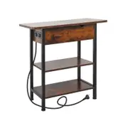 Upgraded Side Table with Charging Station, USB Ports, Outlets, Storage Shelf - Brown