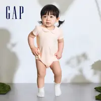 在飛比找蝦皮商城優惠-Gap 嬰兒裝 Logo純棉小熊印花翻領短袖包屁衣-橘紅色(