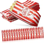 Hoement 100 Pcs Popcorn Paper Bags Small Popcorn Containers for Party Paper Snacks Bags Stripe Letter Pattern Movie Night Decor