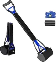 70cm Pooper Scoopers for Large Small Dogs Pets Pooper Scoopers with Long Handle Foldable Durable Lightweight Waste Pick Up Shovel Tools for Lawns Grass Dirt Gravel+Dog Poop Bag(Blue)