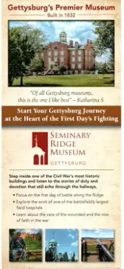 Travel Rack Card, Seminary Ridge Museum, Gettysburg, PA c2019 National Military