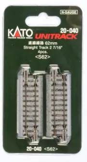 KATO N Scale Gauge Unitrack Straight Track 2-7/16" 62MM 4 Pieces 20-040