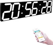 27 Inch 6-Digits Digital LED Wall Clock, 8-Level Brightness, Auto Dimmer, Count Up/Down, Calendar, Thermometer, Alarm, WiFi, for Industrial Warehouse Cafeteria Gym (Color : White)
