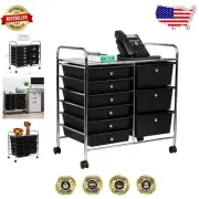 Compact Black/Silver Rolling Cart with 9 Drawers - Versatile Storage Solution