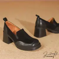 在飛比找momo購物網優惠-【J&H collection】經典復古方頭粗跟女鞋(現+預
