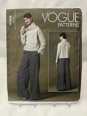 Vogue V1642 High Wrap Collar Cropped Jacket Wide Leg Pants Sewing Pattern 4-14