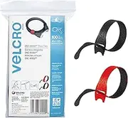 VELCRO Brand Cable Ties, 100Pk - 8 x 1/2" Red and Black, Reusable Alternative to Zip Ties, ONE-WRAP Thin Pre-Cut Cord Organization Straps, Wire Management for Office or Home, VEL-30200-AMS, Black/Red