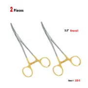2 Pcs 5.5" Hemostat Self Locking Clamp Pliers Forceps Curved Gold Loops