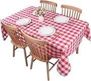 Kesfey Red Gingham Tablecloth Polyester 55x108in, Rectangle Checkered Tablecloth Spillproof and Wrinkle Resistant for Outdoor and Indoor Use, Plaid Table Cloth Wipe Clean